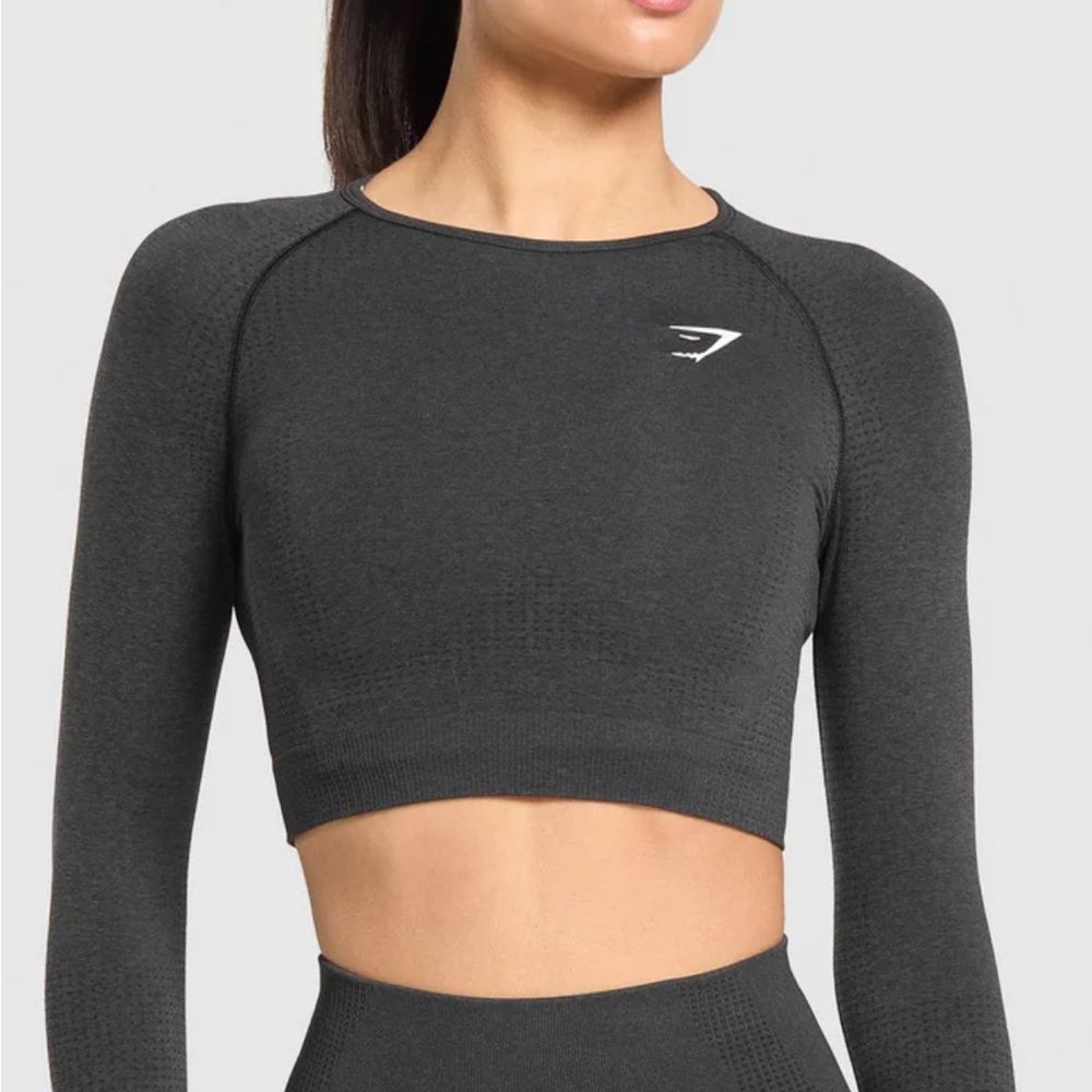 Dark Gray Long Sleeve Crop Top
